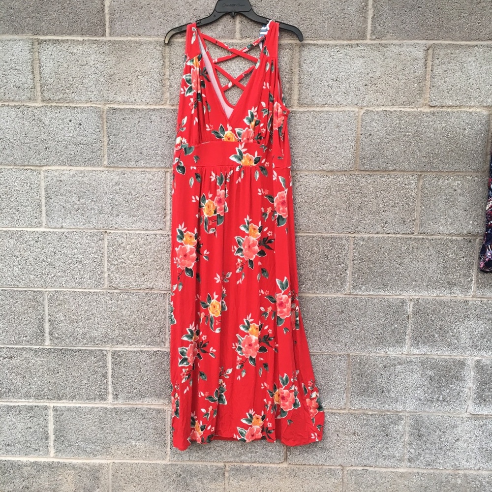 NWT Market & Spruce Jianna Dress Ankle Red Floral Cross Cross Back Size 3XL